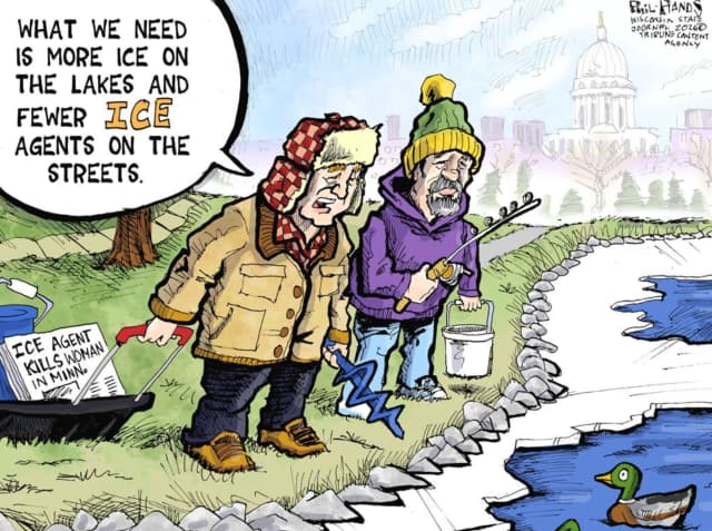 Cartoon takes aim at winter safety fears and immigration enforcement rhetoric